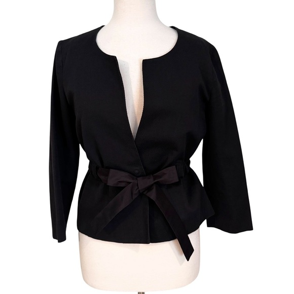 Theory Linen Cotton Blend Blazer Jacket with Ribbon Tie Black Size 8 - Picture 3 of 11